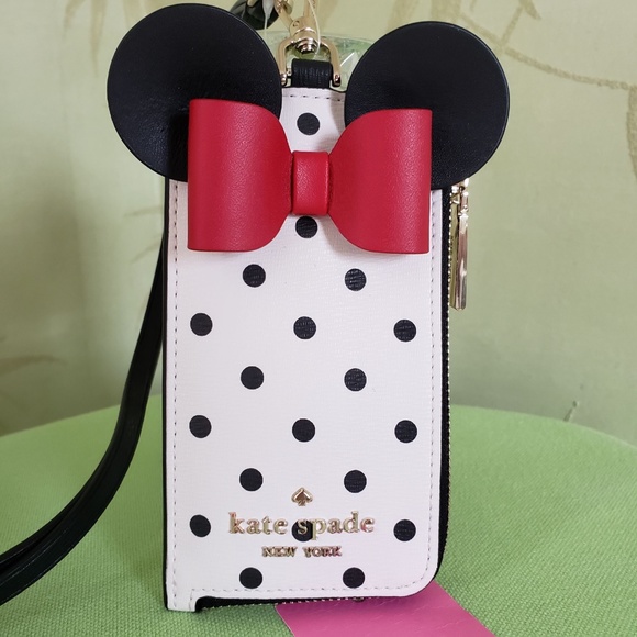 KATE SPADE DISNEY MINNIE MOUSE LANYARD ID CARD CASE:NWT POLKA DOTS/BOW - Picture 2 of 12